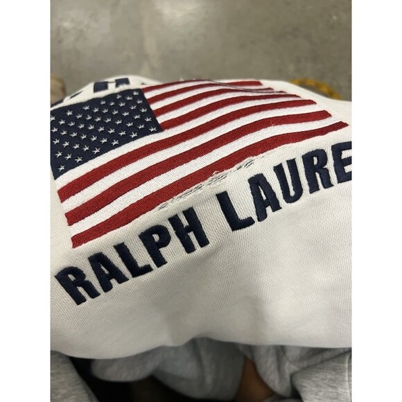 Chaps Ralph Lauren USA Flag embroidery white sweatshirt Size Large - Picture 7 of 10